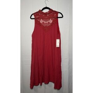 Signature Studio Dress XL Claret Red Crochet Lace High Neck Sleeveless 35755SG